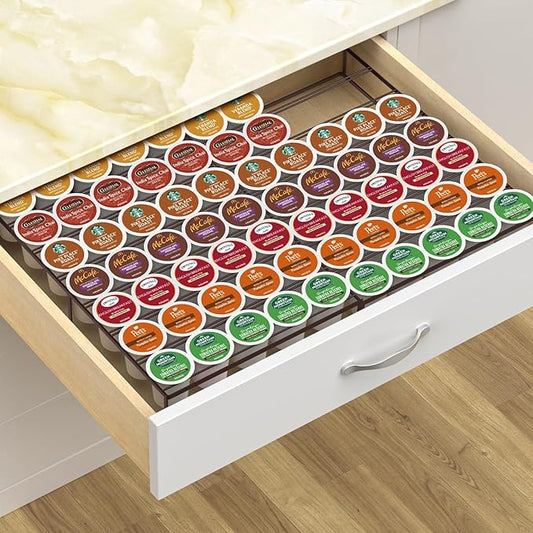 Coffee Pod Holder Drawer, Expandable K Cup Holder Compatible with Keurig K-Cup, K Cup Drawer Organizer Hold 35-70 Coffee Pod Storage for Coffee Station Office and Kitchen, Bronze