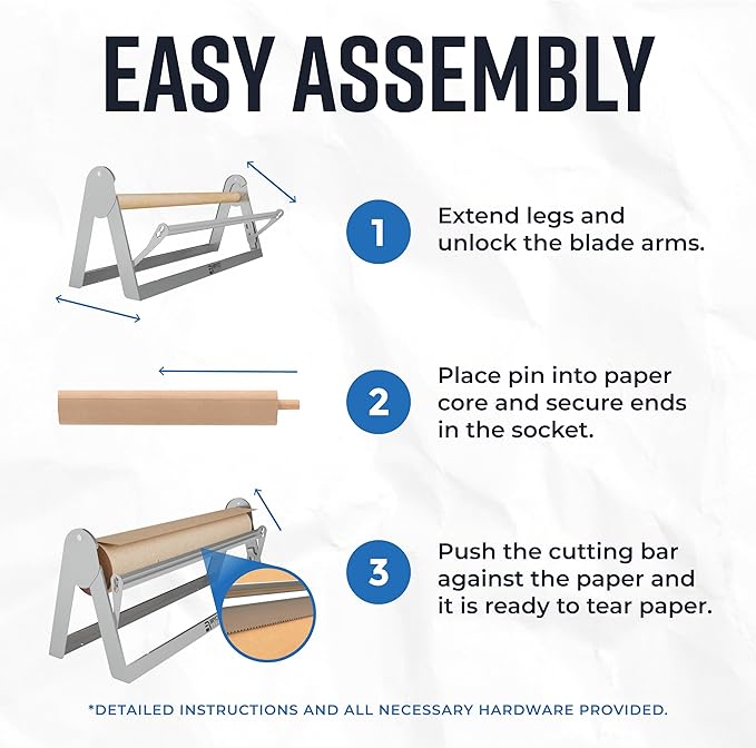 Bryco Goods - 24 Inches Roll Dispenser and Cutter Made of Heavy-Duty Steel Frame & Sharp Blade. Wall Mountable & Tabletop. Ideal for Kraft, Freezer, Packing & Butcher Paper - Up to 1000ft Rolls
