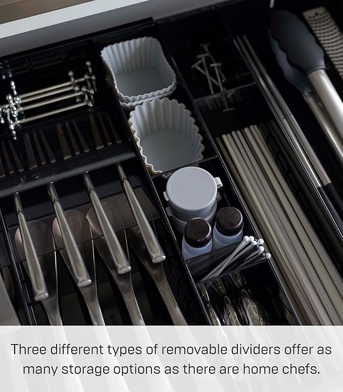 YAMAZAKI Home Tower Expandable Cutlery Kitchen Angled Utensils Storage Silverware Organizer Compact Drawer Insert Tray - Abs Plastic