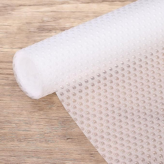 HARFINGTON Shelf Liner 12" x 5ft EVA Non-Slip Drawer Mats Waterproof Circular Mesh Texture Liner for Kitchen Cabinets Cupboard Refrigerator Shelves, Clear