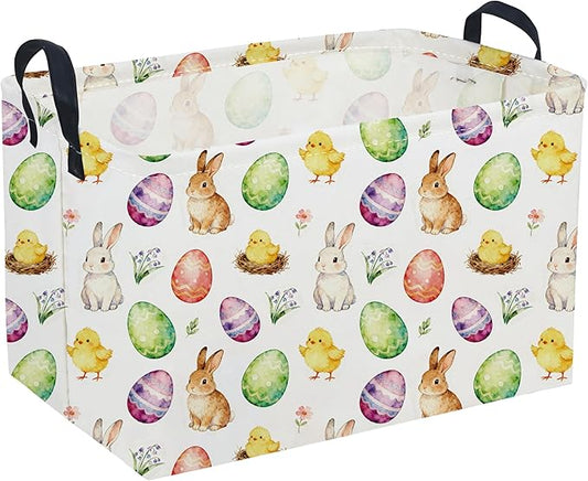 Sanjiaofeng Rectangular Easter Basket Eggs Storage Bins,Cute Storage Basket with Handles.Clothers,Books,Kid's Gifts Bins. (Color eggs)