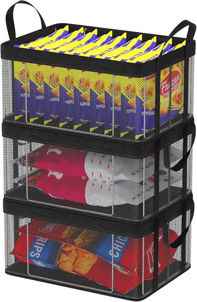 iSPECLE Deep Freezer Organizer Bins - 3 Pack Large Stackable Freezer Organizer Bins for 10 to 20 Cu.Ft Chest Freezers Easy Get Foods, Faster Freezing Better Freshness, Black