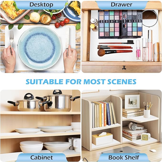 MooiFun Drawer Liners, Waterproof Shelf Liner, Anti-Slip Non-Adhesive BPA Free Kitchen Cupboard Cabinet Liner Refridge Fridge Mats Sink Protector Strong Durable for Home (White/11.8in x 10Ft)