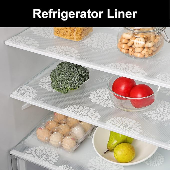 Cooyes Shelf Liners for Kitchen Cabinets Waterproof & Oil-Proof Kitchen Cupboard Mats Non-Slip Drawer Mats EVA Material Non Adhesive Fridge Liner for Shelves（11.8" W x 118" L）