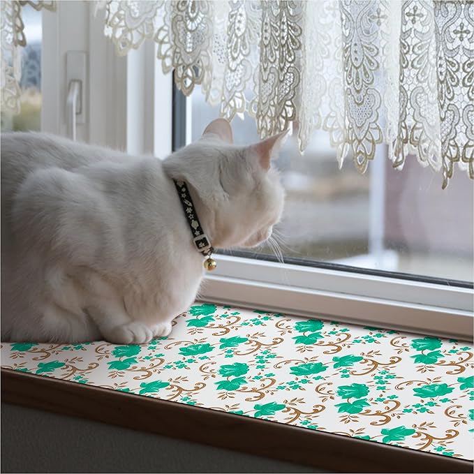 18X96 Inch Shelf Liner for Kitchen Cabinets, PVC Drawer Liner for Dresser Non-Slip Bathroom, Non-Adhesive Cabinet Liner Washable (Green Floral)(3 Roll)
