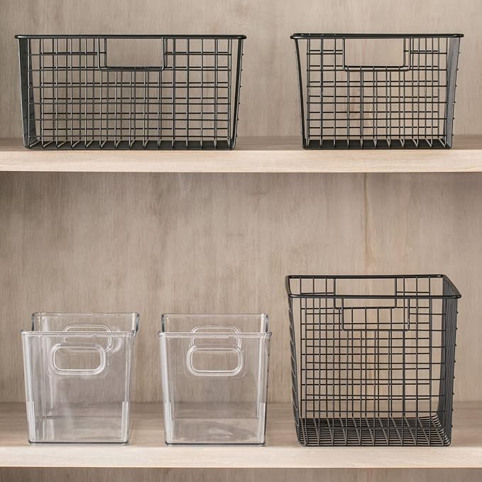 mDesign Deep Plastic Office Storage Bins with Handles for Organization in Filing Cabinet, Closet, or Desk Drawers, Organizer for Notes, Pens, Pencils, and Staples - Ligne Collection - 4 Pack - Clear