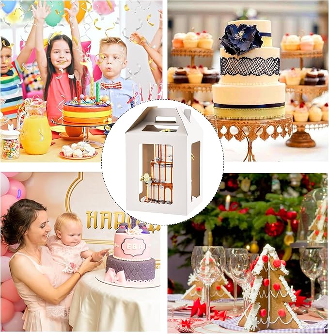 XININSUN 12inch Tall Cake Boxes with windows,12x12x14 Tall Cake Carrier, Tiered Cake Box, Layer Cake Box, large cake box,Ideal for 10" & 12" Tiered Cakes (6 Pack-White)