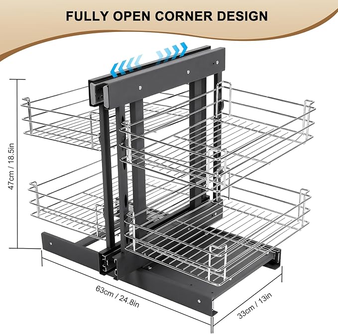 2 Tier Blind Corner Cabinet Pull Out Organizer Shelves L 24.8in H 18.5in W 13in Left Open & Right Open Compatible Kitchen Corner Cabinet Organizer 4 Shelves for Kitchen Or Bathroom