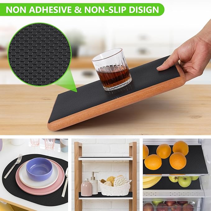 Shelf Liners for Kitchen Cabinets Non Adhesive Drawer Liner for Bathroom Waterproof Refrigerator Liners for Shelves Fridge Plastic Mats Cabinet Cupboard Liner Black 11.8 x 59 Inches