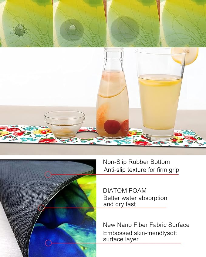 Kitchen Sink Splash Guard Faucet Mat Super Absorbent Fast Drying Mat Sink Gadgets Splash Guard Behind Faucet Drip Catcher for Kitchen (Beautiful Flower, 15x5.5in)