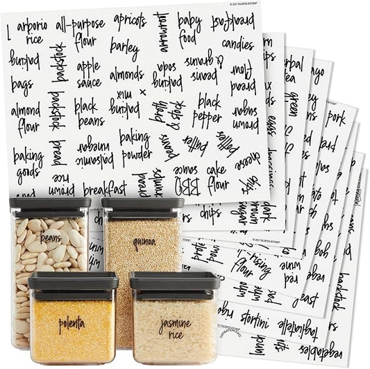 Talented Kitchen Pantry Labels for Containers - 375 PC Clear Vinyl Black Script - Peel & Stick Food Container Labels & Kitchen Pantry Organization Stickers