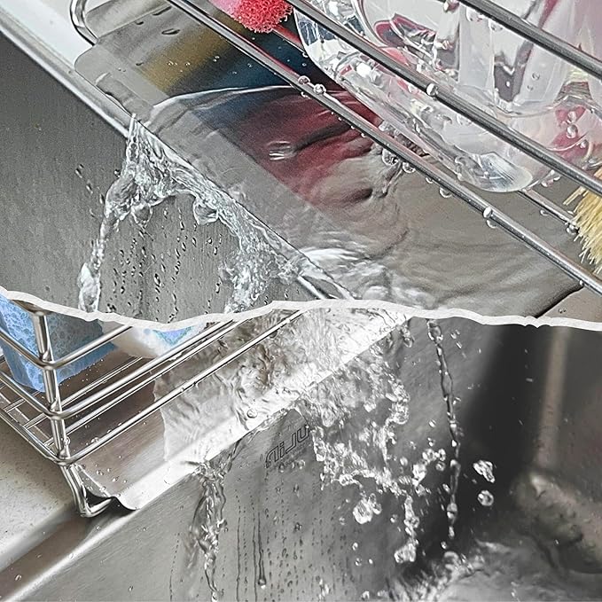 Sponge Holder for Kitchen Sink with Drip Tray | 304 Stainless Steel Sink Caddy | Kitchen Sink Organizer and Kitchen Sponge Holder | Rust Resistant Steel Frame Dish Caddy for Countertop