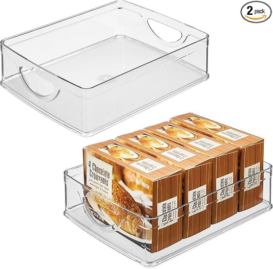 iDesign Plastic Stackable Pantry Bin - Storage Bin with Handles for Cabinets or Fridge - Set of 2 - Clear