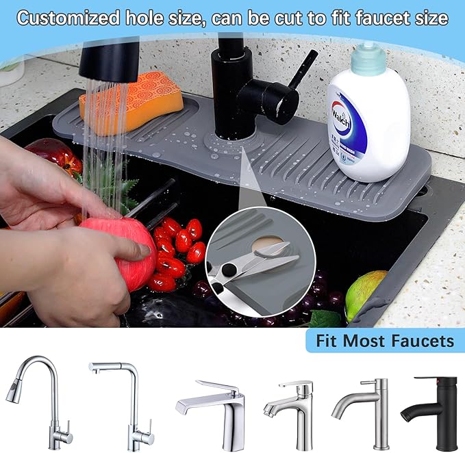 DTXIAQIAO 14.5 * 5.5 Inch Large Non-Slip Base,Multi-Surface Protector for Kitchen,Bathroom,Laundry,RV,Easy Clean Water Deflector Accessory(Dark Gray)