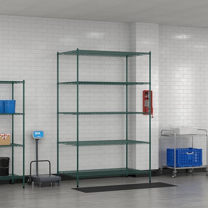 Commercial NSF Listed Green Epoxy Stationary Wire Shelving Kit 36" x 60" x 96", with 5 Shelves Perfect for Warehouse, Walk-in Refrigerator, Freezer, Grocery Store, Restaurant, Dishroom