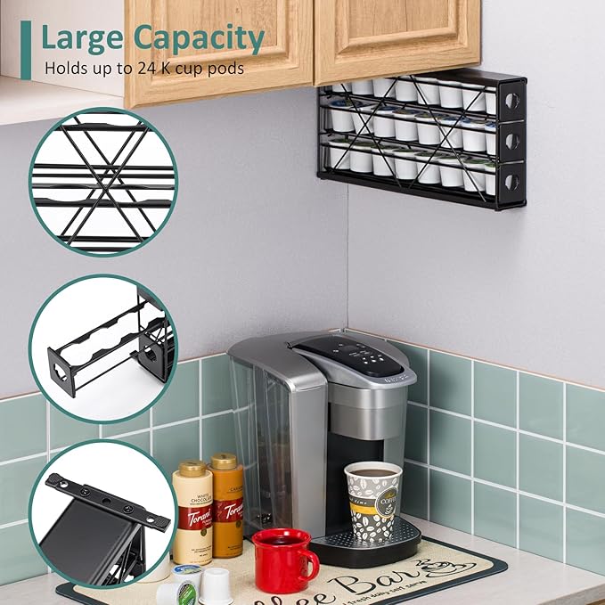 Rice rat k cup Holders for 3 Tier Coffee Pod Holder,Black Metal Space(24 pods)