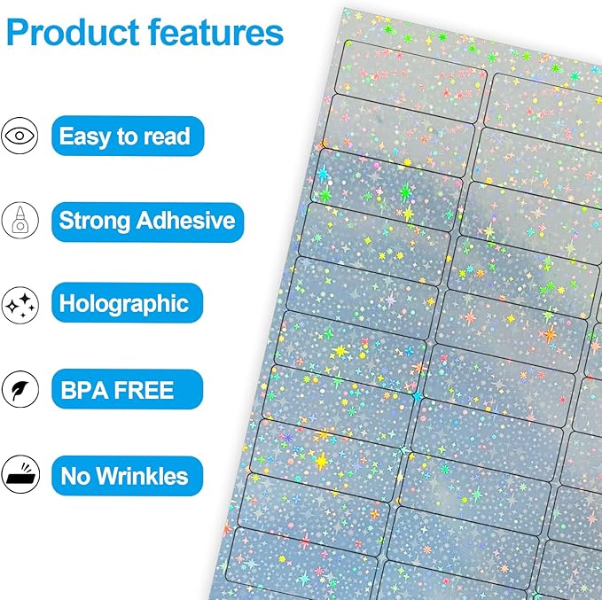 YEGAWEN 1" x 2-5/8" Address Labels- Holographic Color Stickers for Laser/Inkjet Printer mailing Labels 8.5"×11"- Holographic Star- 20 Sheet