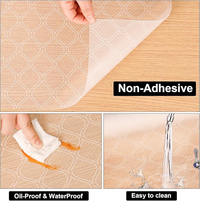 Cooyes Shelf Liner for Kitchen Cabinets Waterproof Kitchen Cupboard Liner Plastic Drawer Mats EVA Material Non Adhesive Fridge Mats for Shelves（17.5" W x 197" L）