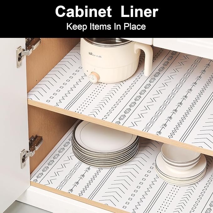 Cooyes Shelf Liners for Kitchen Cabinets, Waterproof and Oil-Proof Kitchen Cupboard Liner, Refrigerator Liners and Plastic Drawer Mats EVA Non Adhesive Shelves（17.5" W x 197" L）