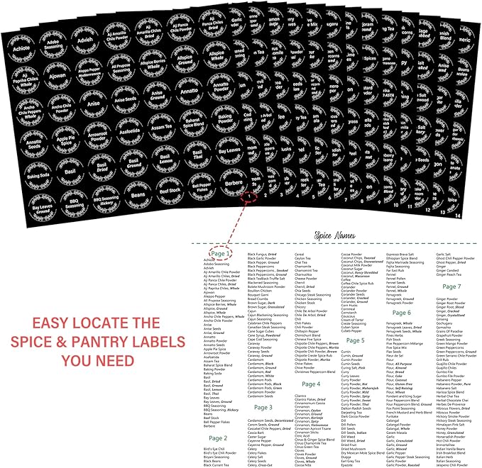 672 Preprinted Spice Labels with A–Z Index, Minimalist Black Round Stickers for Kitchen Jars, Waterproof Oilproof Tear-Resistant Herb & Seasoning Labels – 1.2" Pantry Label Set