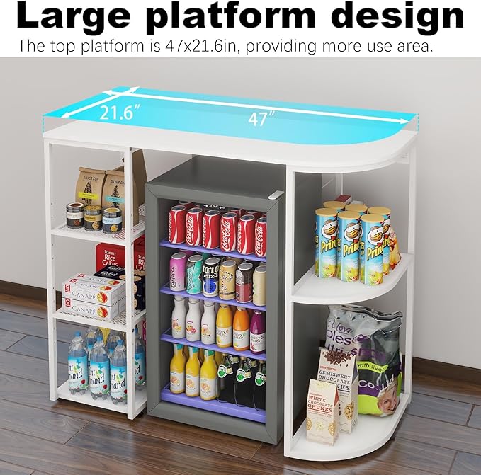 PUNCIA Mini Fridge Cabinet with Storage Coffee Bar Cabinet with Mini Refrigerator Space Beverage Wine Fridge Stand Organizer with Power Outlet Microwave Oven Stand Rack for Home Dorm