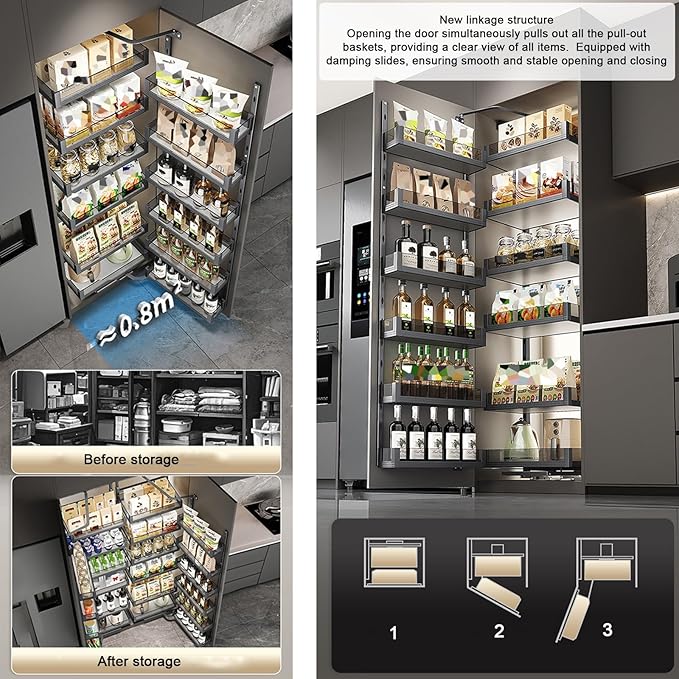 WIGING 4-Tier Narrow Cabinet Pull-Out Basket, High Cabinet Pull-Out Storage Rack with Adjustable Dividers for Kitchen Bathroom Pantry, Single-Layer Load Capacity: 15kg(49.7x50x133cm)