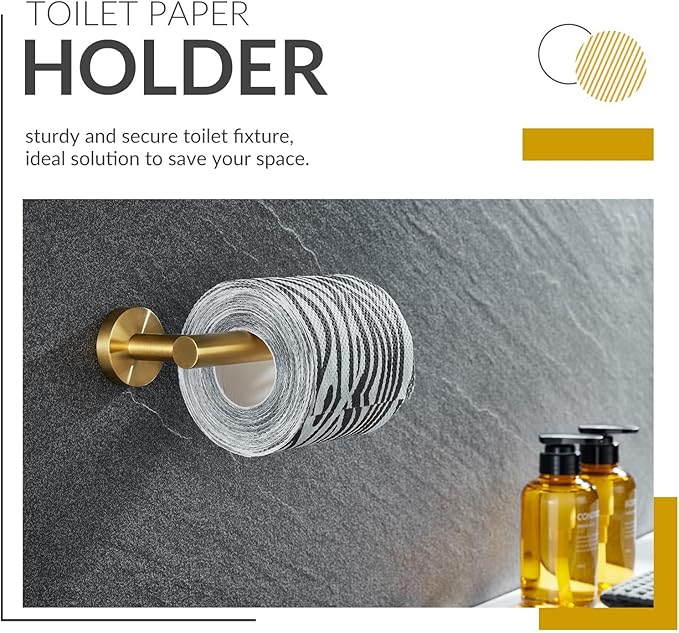 Toilet Paper Holder Brushed Dark Gold, APLusee SUS304 Stainless Steel Round TP Hanger, Modern Bathroom Lavatory Tissue Roll Storage