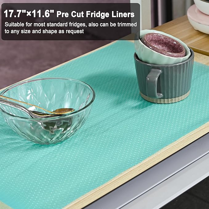 BOPART 12Pcs Refrigerator Liners Washable Fridge Shelf Liners Refrigerator Mats for Freezer Glass Shelves Kitchen Cabinets Cupboards Drawers (17.7" x 11.4")