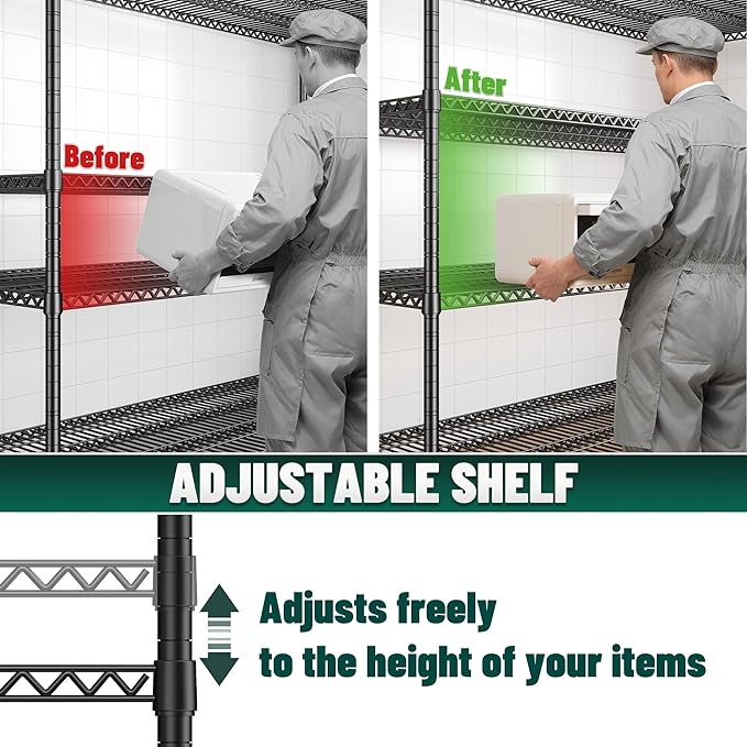 68''W Storage Shelves 2500LBS Wire Shelving Unit, Adjustable Garage Shelving Heavy Duty, Metal Shelving for Garage, Pantry, Kitchen, Basement, Commercial Industrial,68.1"W x 20.9"D x 70.9"H