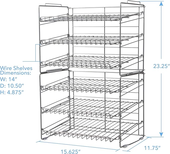 Atlantic Gravity-Fed Compact Double Canrack – Kitchen Organizer, Durable Steel Construction, Stackable or Side-by-Side, PN in Silver (Pack of 2)