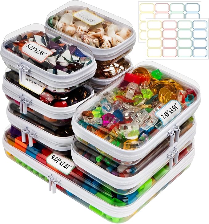 9 Pack Clear Hard Shell Zipper Case,Waterproof Toiletry Cosmetic Bag,Toy Organizers and Storage Box,Diaper Bag Organizer,Pencil Case,Clear Plastic Zipper Pouches for Office Home Storage(L,2S,6Mini)