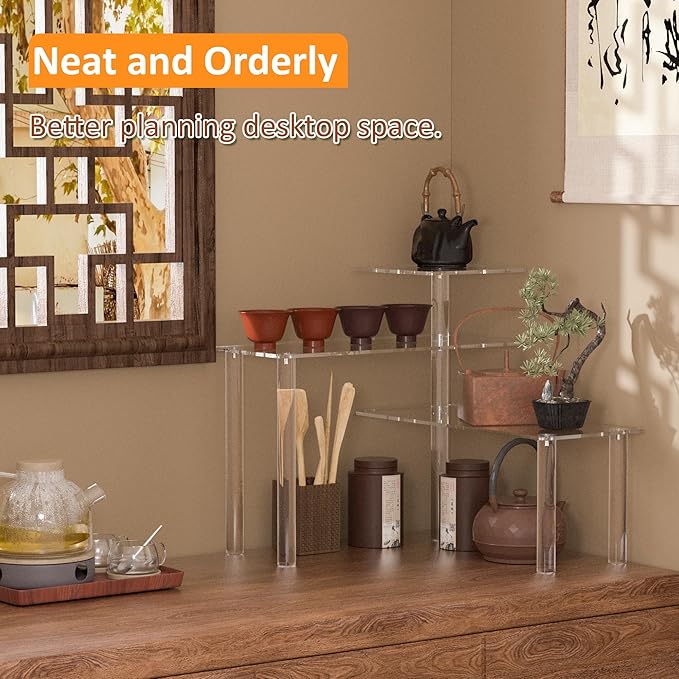 Clear Countertop Corner Organizer Shelf 11.8x11.8x12.4 Inch, 3 Tier Acrylic Bathroom Organizer Corner Shelf for Countertop, Space Saver, Moisture Proof