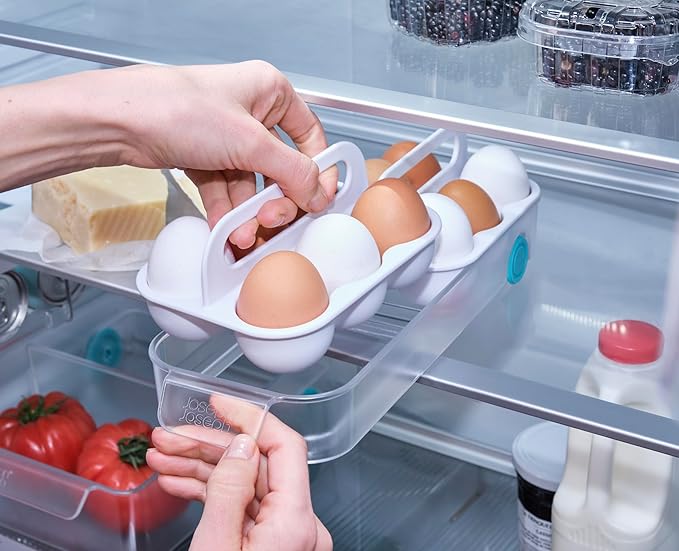 Joseph Joseph FridgeStore Egg Storage Caddy – Holds 12 Eggs, Easy-Access Handle and Wheels, BPA-Free Fridge Organizer