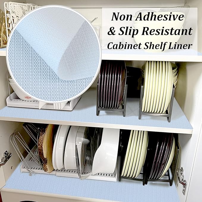 Cabinet Liners for Shelves Non Slip Waterproof Drawer Liners 11 Inch Wide X 20 Ft White Non Adhesive Shelf Liners for Kitchen Bathroom Washable Cabinet Mats for Refrigerator Cupboard Pantry Closet