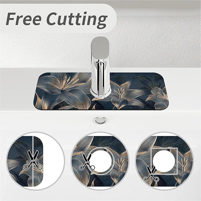 Kitchen Sink Splash Guard，Abstract dark art flowers Faucet Mat Sink Gadgets-Super Absorbent Fast Drying Mat Drip Catcher for Kitchen, Bathroom,Sink Mat, Dish Drying Mat, Bathroom(15" X 5.5" )