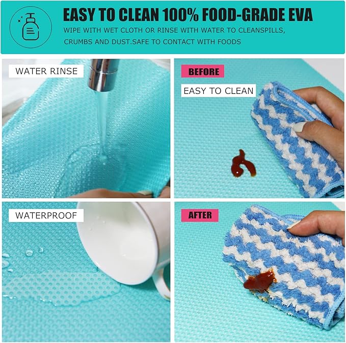 Rwotlls 8Pcs Refrigerator Liners, Washable Fridge Liner Mats Covers Pads for Glass Shelf Cupboard Cabinet Drawer Home Kitchen Accessories Organization (Blue)