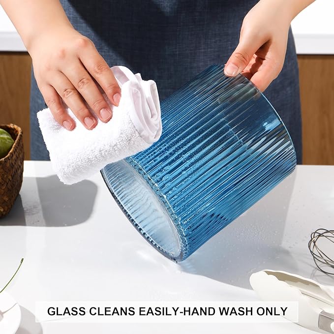 Blue Utensil Holder, 6.3" Glass Kitchen Utensil Holder for Countertop, Large Cooking Utensil Holders for Kitchen Counter, Utensil Crocks for Farmhouse Decor