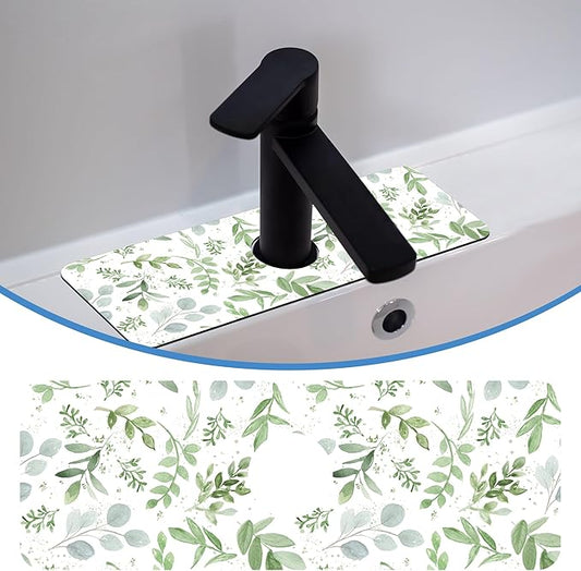 Faucet Mat Splash Guard Sage Green, Soft Diatom Mud Material, Strong Water Absorption, Non-slip,Easy to Clean for Bathroom, Kitchen 15"X5.5"