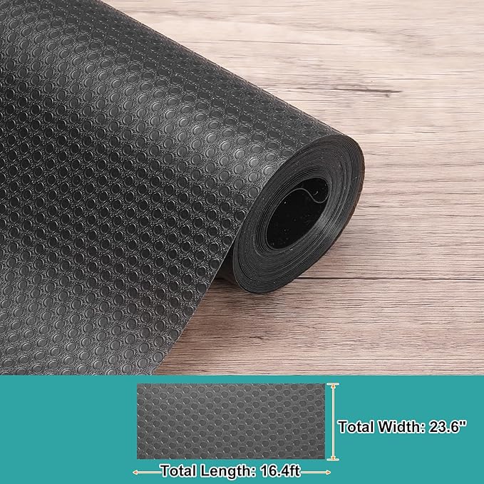 HARFINGTON Shelf Liner 24" x 16ft EVA Non-Slip Drawer Mats Waterproof Circular Mesh Texture Liner for Kitchen Cabinets Cupboard Refrigerator Shelves, Black