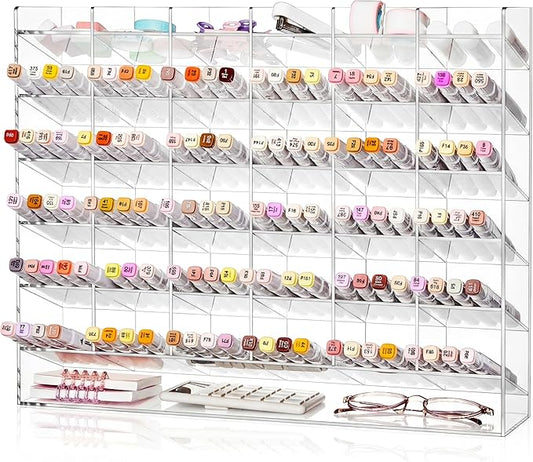 Acrylic Pen Organizer Storage for 420 Markers Vertical Marker Organizer Acrylic Pen Display Holder for Office Desk Desktop Stationery Pencil Storage, Clear, 18 x 4 x 14.5 Inch