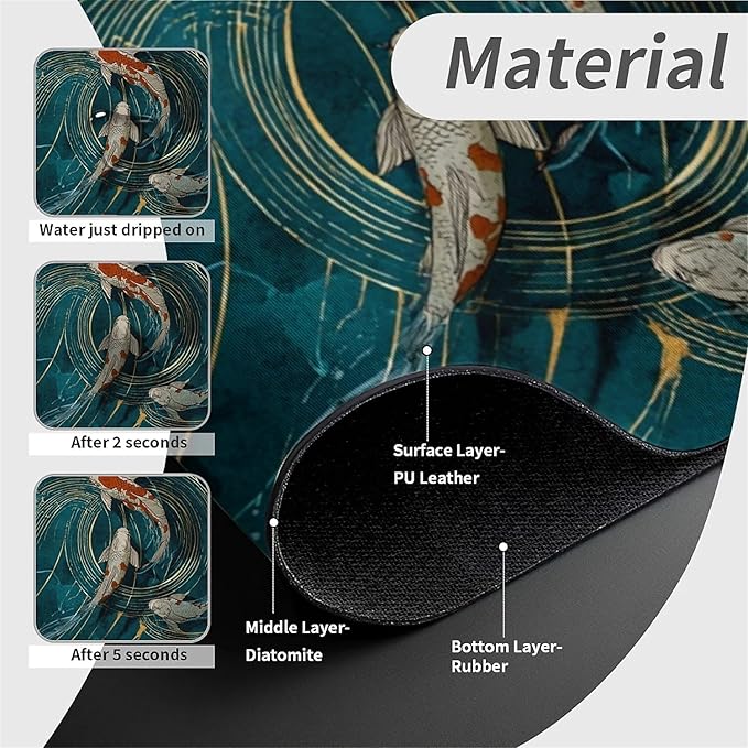 Kitchen Sink Splash Guard，koi fish swimming Faucet Mat Sink Gadgets-Super Absorbent Fast Drying Mat Drip Catcher for Kitchen, Bathroom,Sink Mat, Dish Drying Mat, Bathroom(15" X 5.5" )