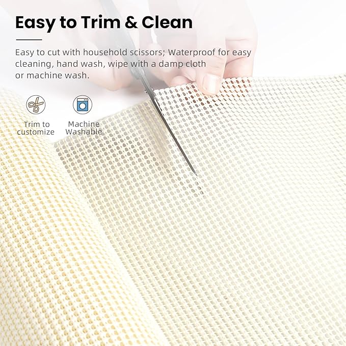 BAGAIL Drawer and Shelf Liner, 12 in X 20 Ft Non-Adhesive Shelf Liners for Kitchen Cabinets, Thick Strong Grip Liners for Desk, Shelves, Bathroom Drawers, Cabinet Protection - Cream