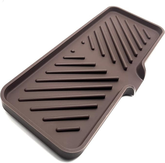 Happitasa Silicone Soap Dish Tray and Sponge Holder with Drain Chute and Feet | 3-Way Sloped Design | Bathroom and Kitchen Sink Organizer Caddy (Dark Chocolate, 10"x4", 7.8 Ounces)