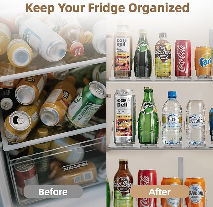 HIYOHIYO 3 Row Auto-Push Drink Organizer for Fridge, Automatic Pushing Can Dispenser for Supermarket Shelf Storage, Self Push Beverage Rack for Commercial Refrigerator, Adjustable Width (Depth 15")
