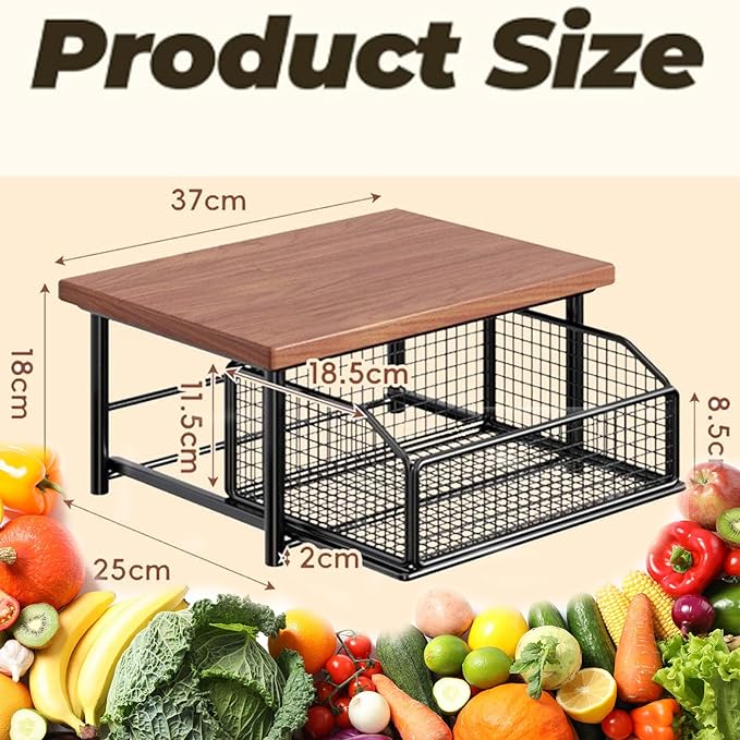 Kitchen Countertop Organizer with Drawer and Wire Basket, 2-Tier Hardwood Shelf for Microwave, Sturdy Hardwood Shelf, Space-Saving, for Storage in Family Tables, Kitchens, Bedroom Home (1, A-4)