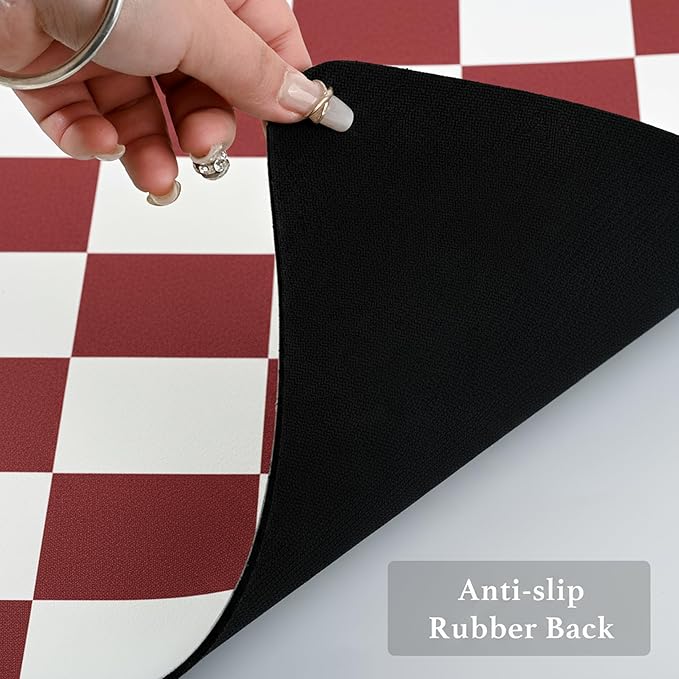 Checkered Dish Drying Mat for Kitchen Counter, Coffee Bar Station Accessories, Retro Cute Aesthetic Modern Absorbent Drainer Mat Kitchen Drying Mat Easy Clean (Red, 24" x 16")