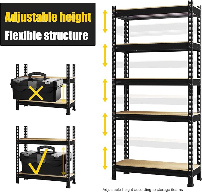 PrimeZone Storage Shelves 3 Pack 5 Tier Adjustable Garage Storage Shelving, Heavy Duty Metal Storage Utility Rack Organizer Shelf Unit for Warehouse Pantry Closet Kitchen Basement, Black