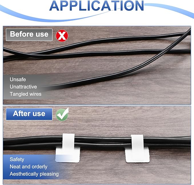 M METERXITY 100-Pack Hook and Loop Cable Ties, 3.5 x 1.1 Inch Adjustable Self-Adhesive Cord Organizer for Desk/Home/Wall/Office Essentials, Cable Management Under Desk [White]