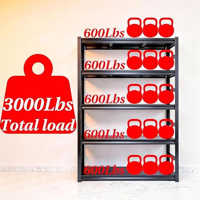Kitchen Storage Shelves, 5 Tier Adjustable Bakers Rack, 3000Lbs Metal Shelving Storage Unit Free Standing Kitchen Shelf, Pantry Organizers and Storage, Open Industrial Shelving 47.2"W×18"D×77.4"H