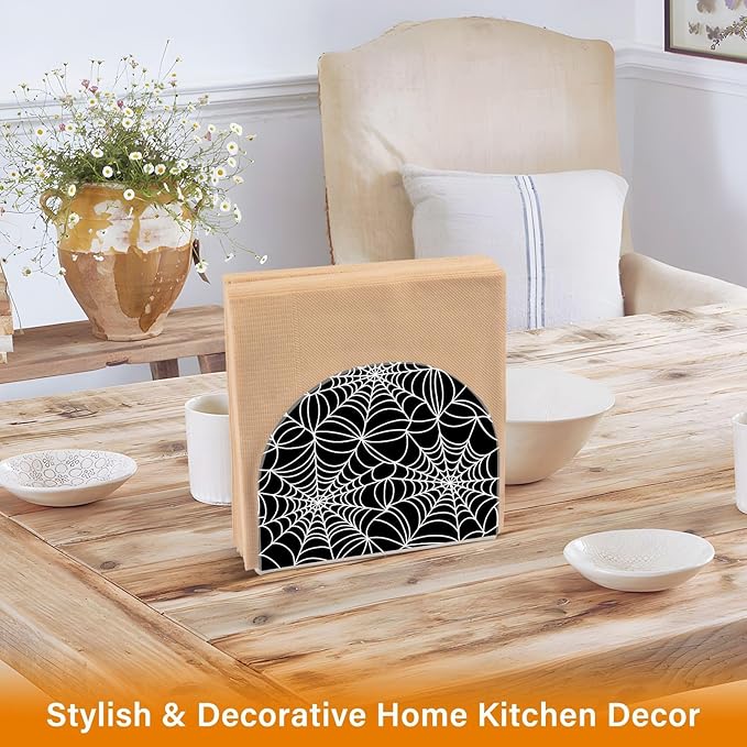 Halloween Spiderweb Napkin Holder for Table Paper Napkins Holder Acrylic Tissue Dispenser Kitchen Dining Room Bathroom Party Car Decor